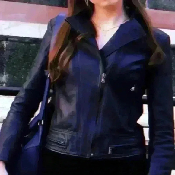 Genuine Italian leather motorcycle jacket in dark blue, fits like a S or XS. - Picture 2 of 12